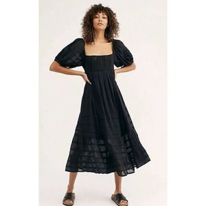 Free People Lets Be Friends Midi Dress, Black, Large, RRP $128